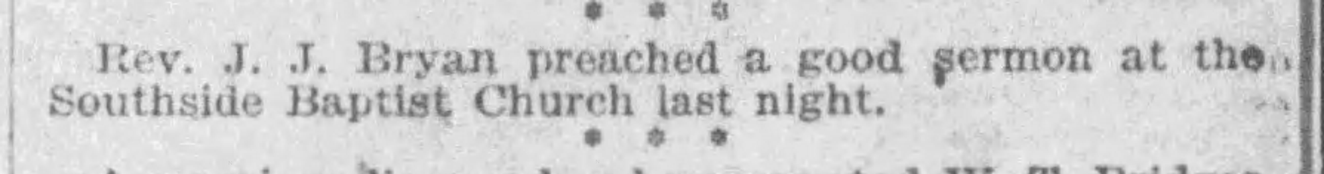 Preaches at Southside Baptist